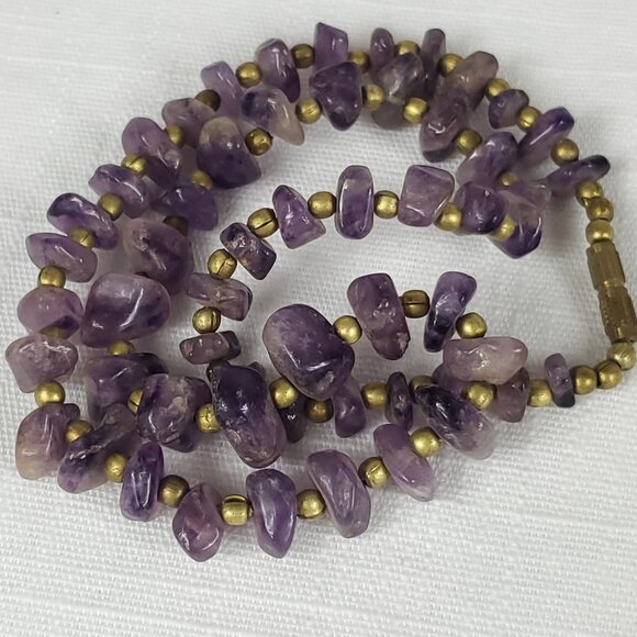 Purple Amethyst Larger Stones With Gold Tone Beading - Picture 1 of 6